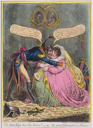 Der erste Kuss seit zehn Jahren! oder Das Treffen von Britannia und Bürger Francois, veröffentlicht von Hannah Humphrey im Jahr 1803