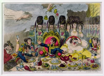 Die Handschrift an der Wand, veröffentlicht von Hannah Humphrey in 1803 (handkolorierte Radierung)