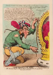 Die Rechte des Menschen oder Tom Paine, der kleine amerikanische Schneider, nimmt das Maß der Krone für eine neue Revolutionhose, veröffentlicht 1791