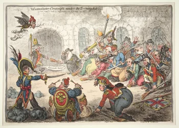 Westminster-Konskripten unter dem Ausbildungsakt, 1806 (handkolorierte Gravur)