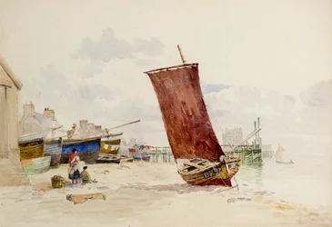 Ansicht des Holzpiers in Broughty Ferry