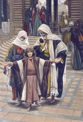 Jesus gefunden - Jesus gefunden - aus „Das Leben unseres Herrn Jesus Christus“ - 1899 von James Tissot - Jesus im Tempel gefunden - Das Leben unseres Herrn Jesus Christus, von Jacques Joseph (Jacques Joseph) Tissot genannt James Tissot (1836-1902)