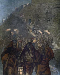 Judas und mit ihm eine große Menge - aus „Das Leben unseres Herrn Jesus Christus“ - 1899 von James Tissot - Das Leben unseres Herrn Jesus Christus, von Jacques Joseph (Jacques-Joseph) Tissot genannt James Tissot (1836-1902)