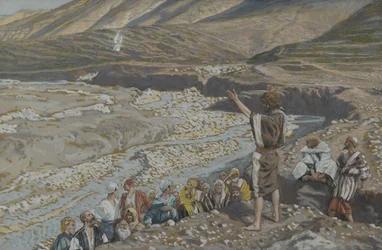 Der heilige Johannes der Täufer sieht Jesus von weitem, Illustration aus Das Leben unseres Herrn Jesus Christus