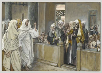 Die Hohepriester fragen Jesus, mit welchem Recht er so handelt, Illustration aus Das Leben unseres Herrn Jesus Christus, 1886-94