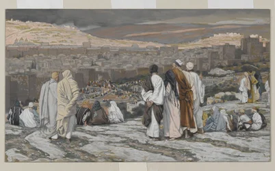 Die Jünger, die ihr Versteck verlassen haben, beobachten aus der Ferne in Qual, Illustration aus Das Leben unseres Herrn Jesus Christus, 1886-94