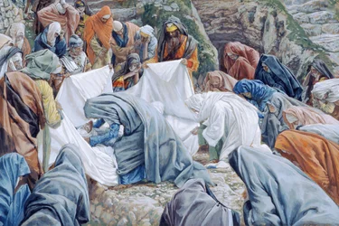 Die Heilige Jungfrau küsst das Gesicht Christi, bevor es in das Leichentuch gewickelt wird, Illustration für Das Leben Christi, ca. 1886-94