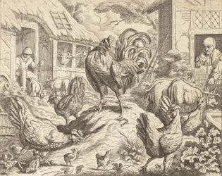 Der Hahn und der Edelstein, aus Äsops Fabeln, ca. 1760.