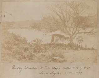 Die Verlesung eines Ultimatums an Zulu-Häuptlinge auf der Natal-Seite des Drift Lower Tugela, 11. Dezember 1878