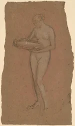 Stehende weibliche Aktfigur mit einer Schale [recto]