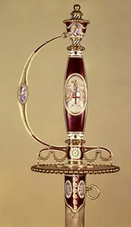 Griff eines Schwertes, das Colonel James Hartley (1745-99) von der East India Company überreicht wurde, gesetzt von James Morisset (ca. 1766-ca. 1800), ca. 1780