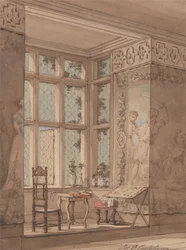 Zimmer mit Wandteppichen in einem gotischen Herrenhaus