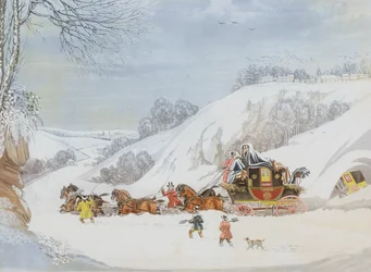 Ein Postbote im tiefen Schnee, graviert von George Hunt