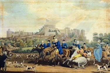 George III. (1738-1820) kehrt von der Jagd zurück, graviert von M. Dubourg, 1820