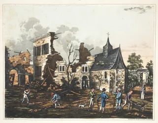 Schloss Hougoumont: Eine Ansicht des Inneren, reduziert auf einen Trümmerhaufen