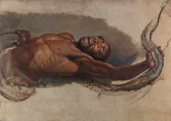 Mann kämpft mit einer Boa Constrictor, Studie für „Die Liboya-Schlange ergreift ihre Beute“
