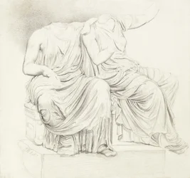 Studie von zwei kopflosen klassischen Statuen