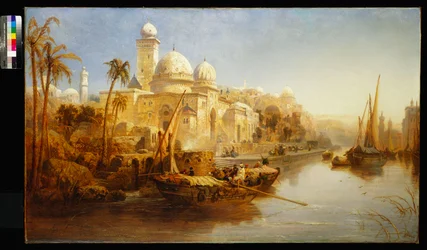 Schiffe, die an den Stufen eines maurischen Palastes festgemacht sind, 1875