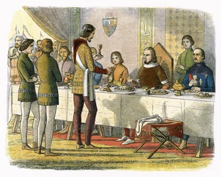 Prinz Edward bedient König Johann von Artois am Tisch nach dem Sieg bei Poitiers
