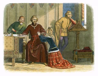 Königin Anne bittet Gloucester und Arundel für Sir Simon Burley