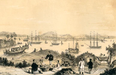 Whampoa bei Kanton, der Ankerplatz für europäische Schiffe, 1847