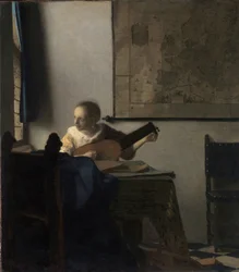 Die Frau mit der Laute - Gemälde von Johannes Vermeer (Vermeer van Delft) (1632-1675), Öl auf Leinwand, ca. 1663, 51,4x45,7 cm. Das Metropolitan Museum of Art, New York