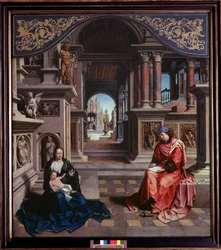 Der heilige Lukas malt die Madonna, 1515, 205 x 230 cm, Nationalgalerie Prag