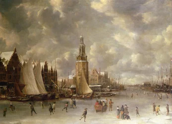 Winterlandschaft mit dem Montelbaanstoren, Amsterdam