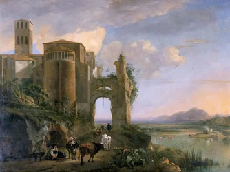 Flusslandschaft mit der Kirche SS Giovanni e Paolo, Rom