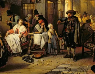 Innenraum einer Taverne mit einem blinden Geiger, 1844 (Detail)