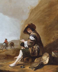 Ein Bauernjunge, sitzend und rauchend