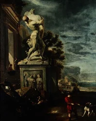 Hafen mit Figuren bei einer klassischen Statue