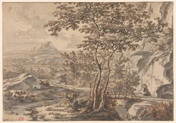 Italienische Landschaft mit einer Brücke