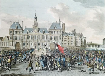 Die Köpfe von Launay und Flesselles vor dem Hôtel de Ville promeniert, 14. Juli 1789, 1795