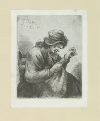 Frau mit Nadel und Faden (Das vollständige Werk der Radierungen von John Chalon)