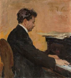 Porträt von Józef Hofmann am Klavier