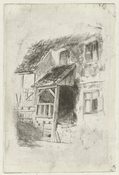 Fassade eines Hauses mit überdachtem Aufgang