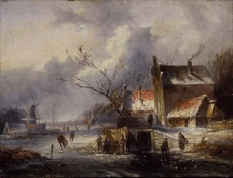 Eine Winterlandschaft mit Schlittschuhläufern