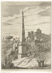 Italienisierende Landschaft mit Obelisk und Stadtansicht