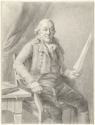 Porträt von Reinier Vinkeles I, sitzend auf einem Stuhl mit einem Blatt Papier in der Hand