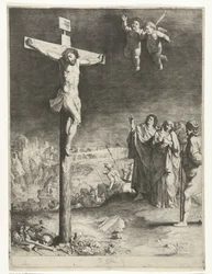 Christus am Kreuz mit trauernder Maria und Johannes