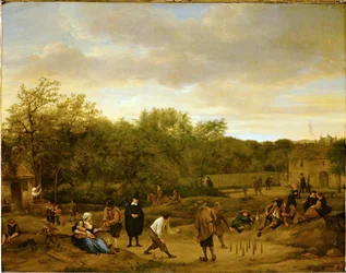 Bauern spielen Kegel, um 1650