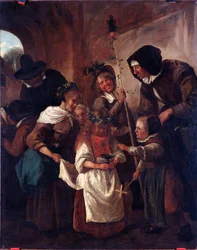 Blumen-Osterfeste (Blumiges Ostern) Gemälde von Jan Havickszoon Steen (1625/6-1679) 17. Jahrhundert Dim 80x65 cm Genua, Musei di Strada Nuova (ex Palazzo Bianco)