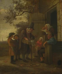 Ein Hausierer verkauft Brillen vor einem Cottage, ca. 1653