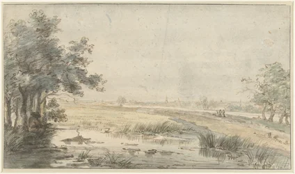 Landschaft mit einem Angler am Wasser