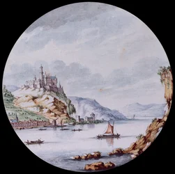 Ein Blick entlang des Rheins mit dem Dorf St. Goar und der Burg Rheinfels