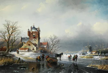 Jan Jacob Spohler Winterlandschaft mit Windmühle und Eisläufern