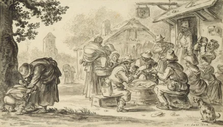 Kartenspiel der Bauern vor dem Gasthaus, 1624