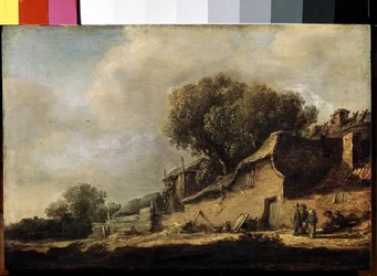 Landschaft mit einem Bauernhaus und einer Eiche