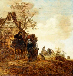 Bauern in einem Wagen bei einem Cottage, Jan Josephsz, 1651